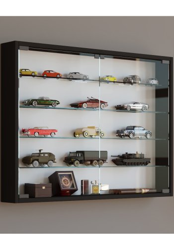 Mandosa L veggskap, m. 2 drer og 4 hyller - glass og sort tre