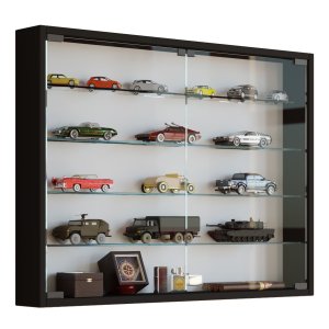 VCM NORDIC Mandosa L vggskp, med 2 luckor och 4 hyllplan - glas och svart tr