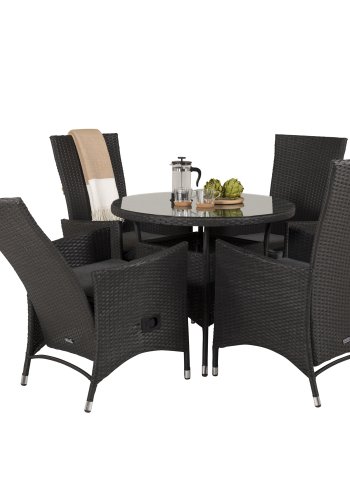 VENTURE DESIGN Padova hvilestol hagestol, med armlener og pute - gr polyester og svart polyrattan