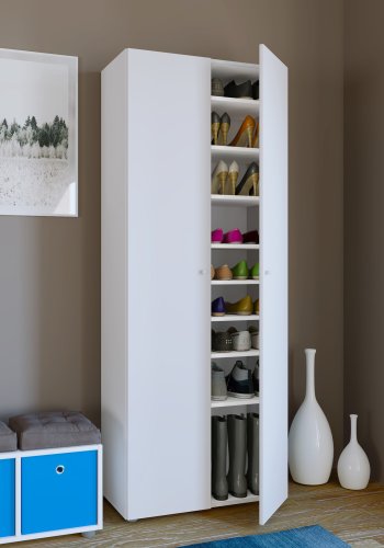 Vandol I skoskab, m. 2 lger og 8 hylder - hvid tr