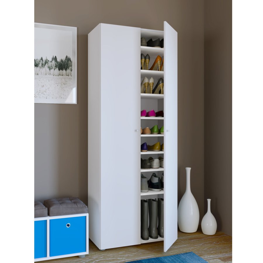 Vandol I skoskab, m. 2 lger og 8 hylder - hvid tr