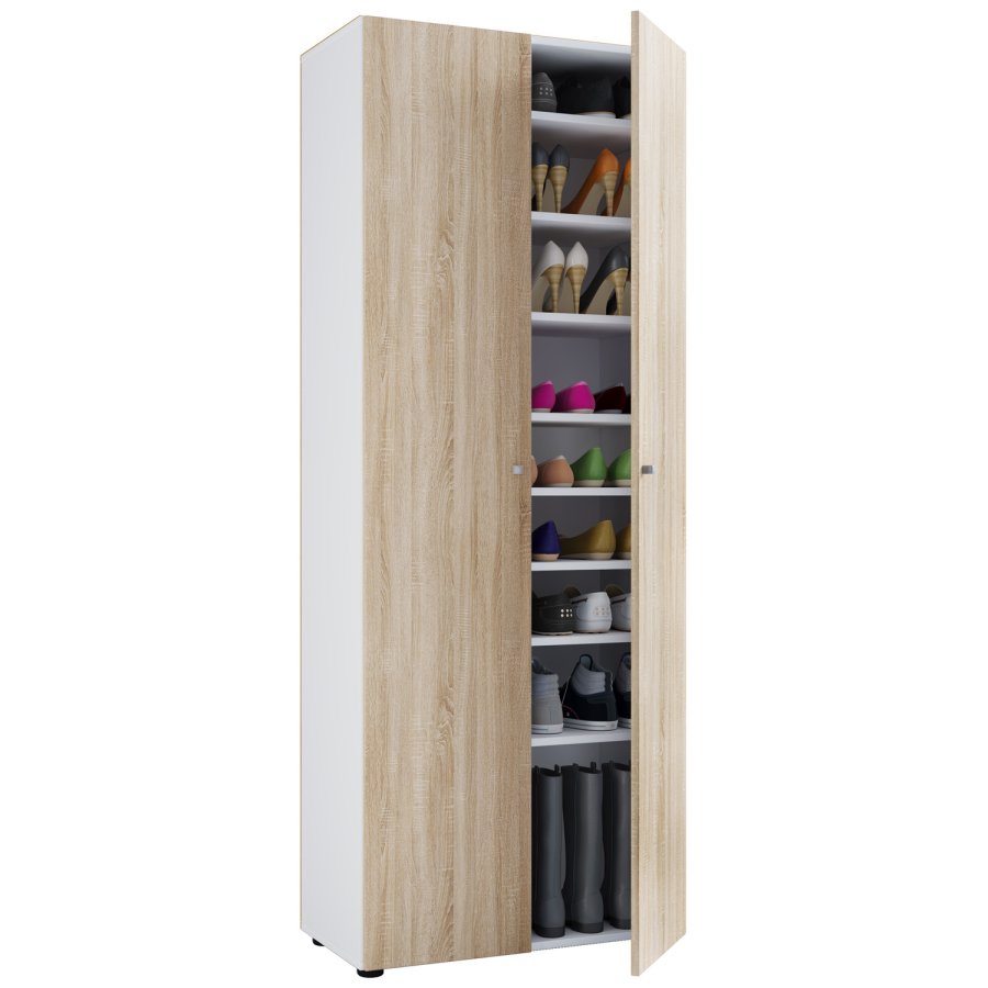 Vandol I skoskab, m. 2 lger og 8 hylder - natur og hvid tr