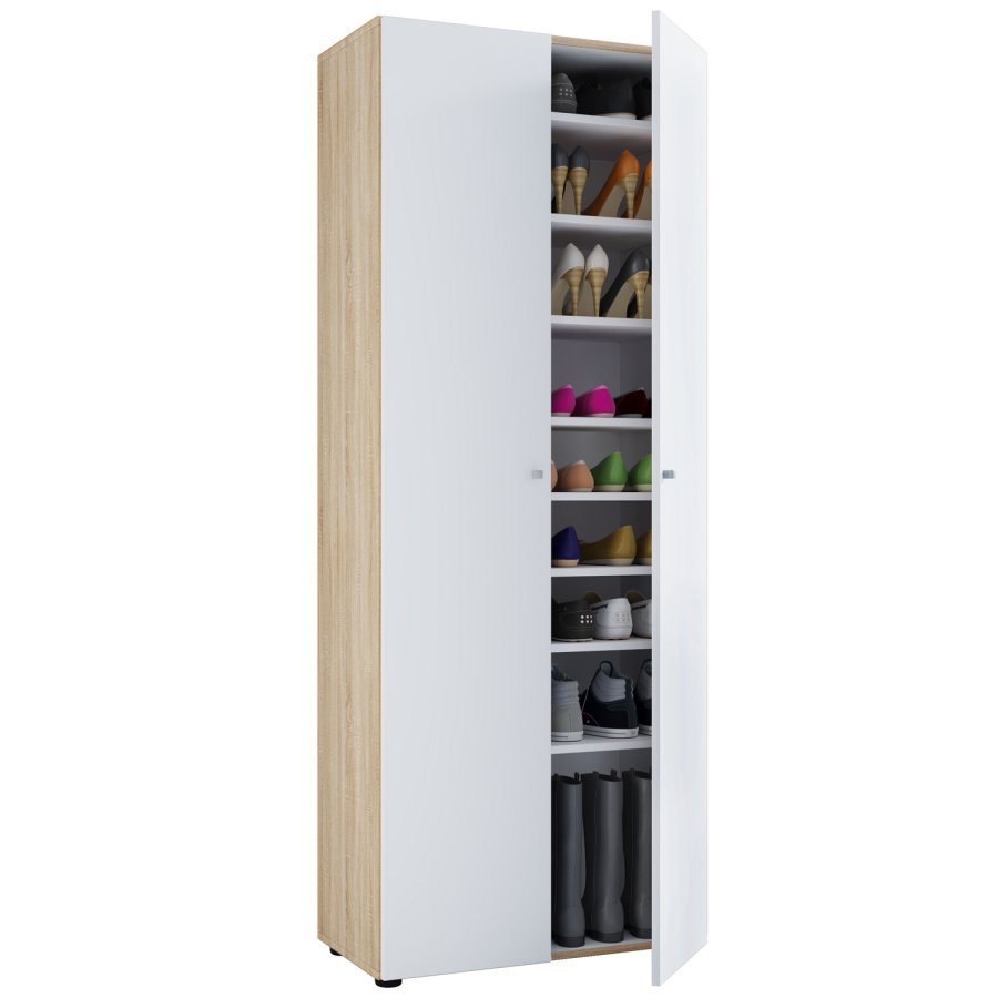 Vandol I skoskab, m. 2 lger og 8 hylder - natur og hvid tr