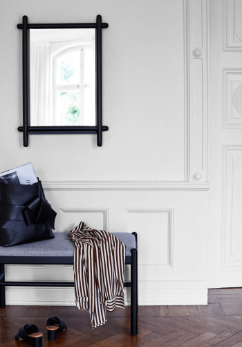 ROWICO rektangulr Milford vgspejl m. hylde - spejlglas og sort eg (74x52)