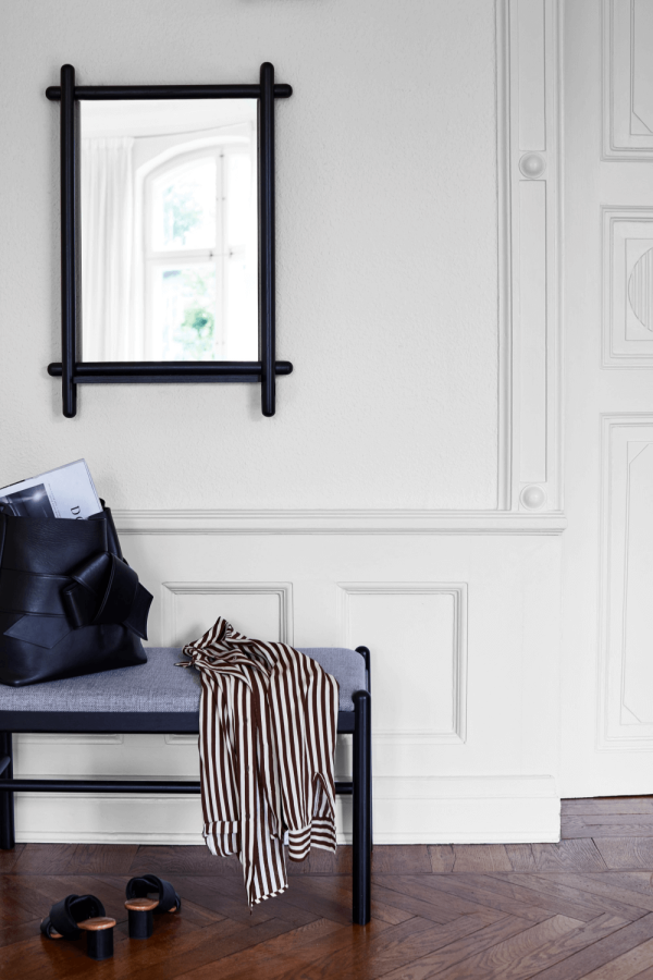 ROWICO rektangulr Milford vgspejl m. hylde - spejlglas og sort eg (74x52)