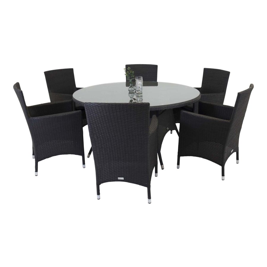 VENTURE DESIGN rund Volta havebord - glas og sort aluminium (150)