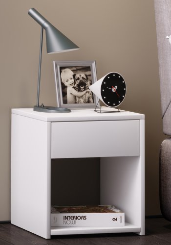 Sledo Mini Nachttisch, mit Schublade und Ablage - weißes Holz