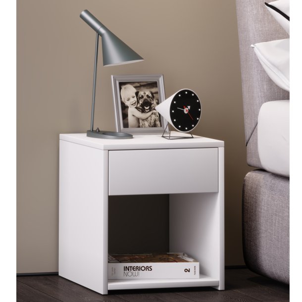 Sledo Mini sengebord, m. skuffe og hylde - hvid tr�