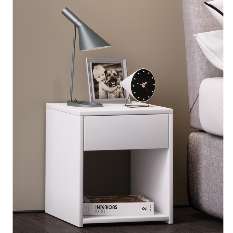 Sledo Mini Nachttisch, mit Schublade und Ablage - weißes Holz