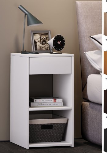 Sledo Maxi nattbord, m. 2 hyller og 1 skuff - hvitt tre