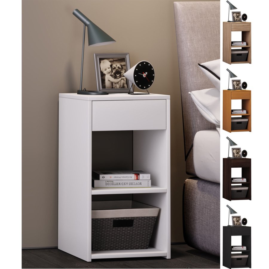 Sledo Maxi nattbord, m. 2 hyller og 1 skuff - hvitt tre