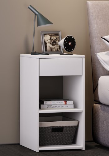 Sledo Maxi nattbord, m. 2 hyller og 1 skuff - hvitt tre