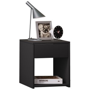 VCM NORDIC Sledo Mini sängbord, med 1 hylla och 1 lda - svart trä