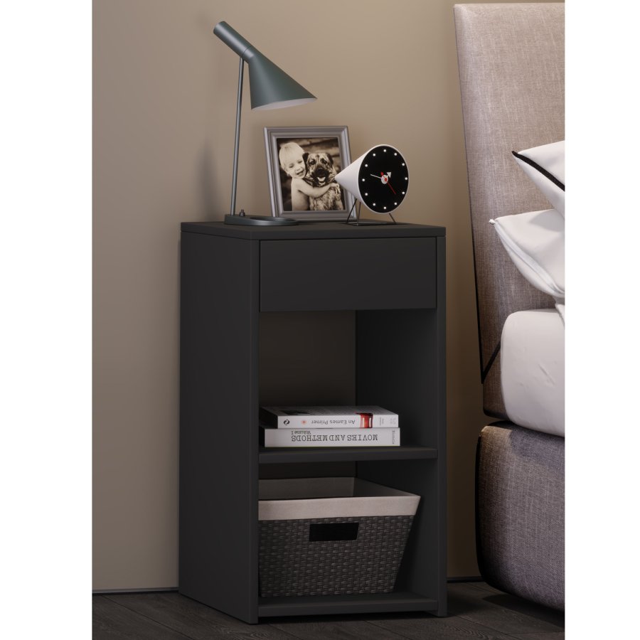 Sledo Maxi nattbord, m. 2 hyller og 1 skuff - sort tre