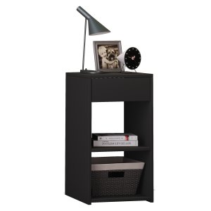 VCM NORDIC Sledo Maxisen sängbord, med 2 hyllor och 1 lda - svart trä