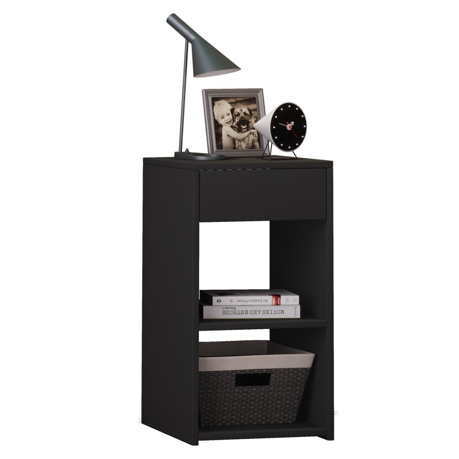 Sledo Maxi nattbord, m. 2 hyller og 1 skuff - sort tre