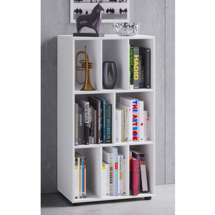 Wotino reol, m. 8 rom - hvitt tre