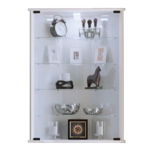 Vecko hjrneskap med ben, m. 2 drer og 4 hyller - glass og hvitt tre