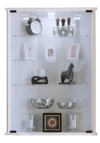 Vecko Eckschrank mit Beinen, m. 2 Türen und 4 Regalen - Glas und weißes Holz