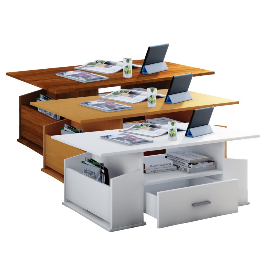 Junata sofabord, m. 2 rom, 1 hylle og 1 skuff - hvitt tre