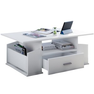 VCM NORDIC Junata soffbord, med 2 fack, 1 hylla och 1 lda - vitt trä