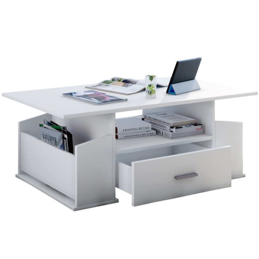 Junata sofabord, m. 2 rom, 1 hylle og 1 skuff - hvitt tre