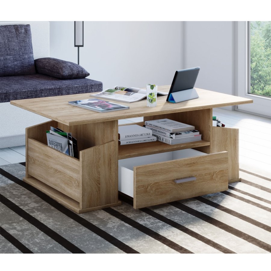 Junata sofabord, m. 2 rom, 1 hylle og 1 skuff - naturlig tre