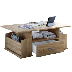 VCM NORDIC Junata soffbord, med 2 fack, 1 hylla och 1 lda - natur trä