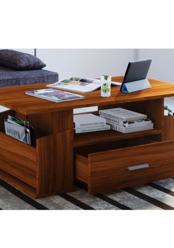 Junata sofabord, m. 2 rom, 1 hylle og 1 skuff - naturlig tre