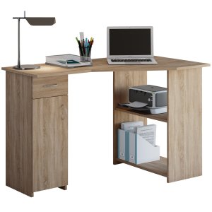 Linzia hjrneskrivebord, m. 1 dr, 2 hyller og 1 skuff - naturlig tre