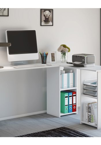 Lusias hjrneskrivebord, m. 4 hyller - hvitt tre