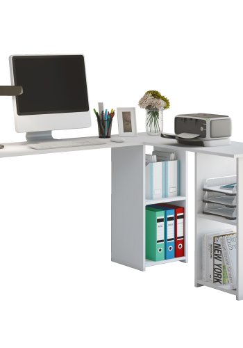 Lusias hjrneskrivebord, m. 4 hyller - hvitt tre