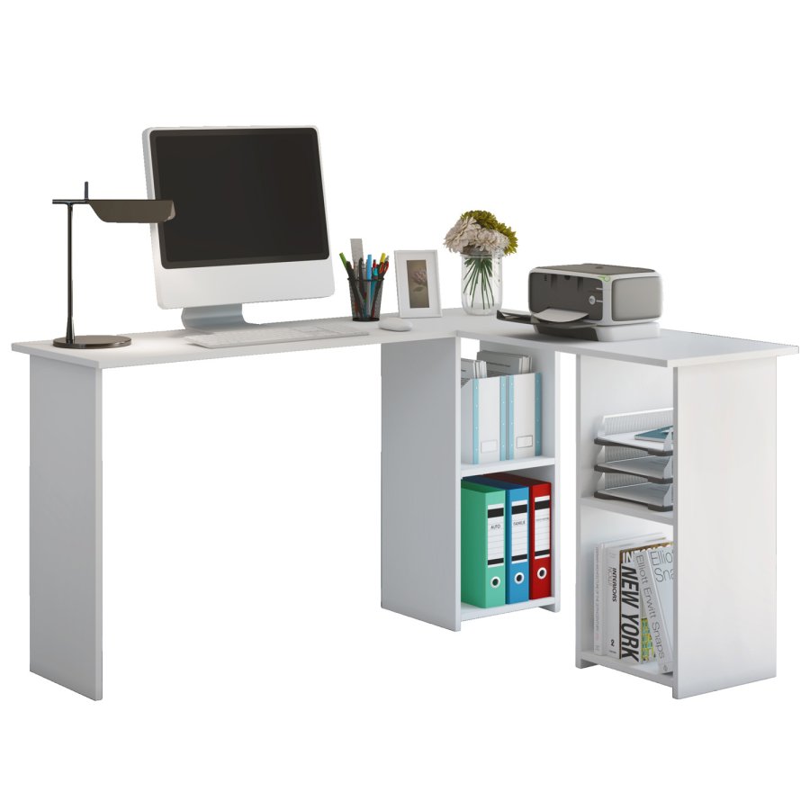 Lusias hjrneskrivebord, m. 4 hyller - hvitt tre