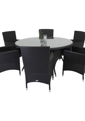 VENTURE DESIGN Malin hagestol med armlener og gr stoffpute - sort rotting og aluminium