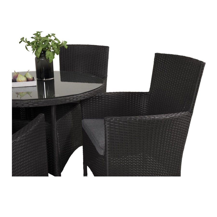 VENTURE DESIGN Malin hagestol med armlener og gr stoffpute - sort rotting og aluminium