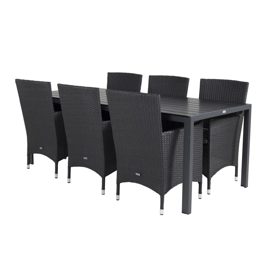 VENTURE DESIGN Malin hagestol med armlener og gr stoffpute - sort rotting og aluminium