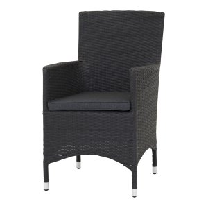 VENTURE DESIGN Malin havestol m. armln og gr stofhynde - sort rattan og aluminium
