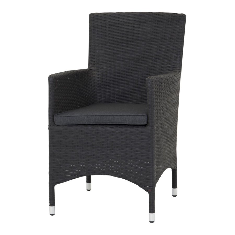 VENTURE DESIGN Malin hagestol med armlener og gr stoffpute - sort rotting og aluminium