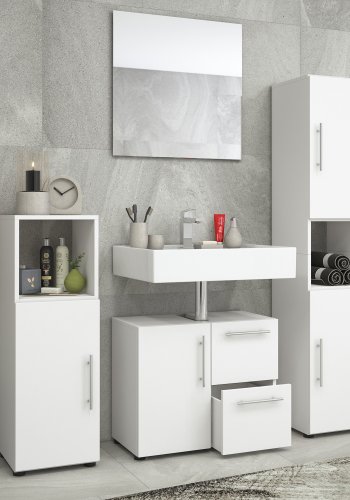 Flandu baderomsmbelsett - speilglass og hvitt tre (sett med 4)