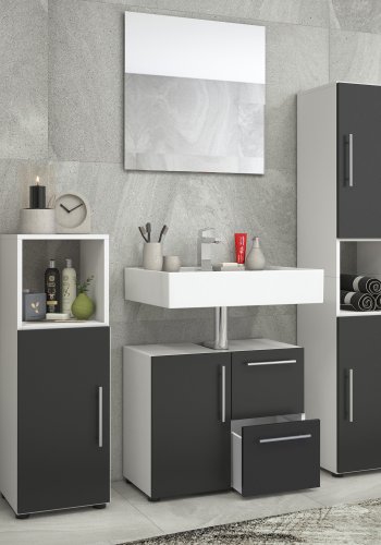 Flandu baderomsmbelsett - speilglass og svart tre (sett med 4)