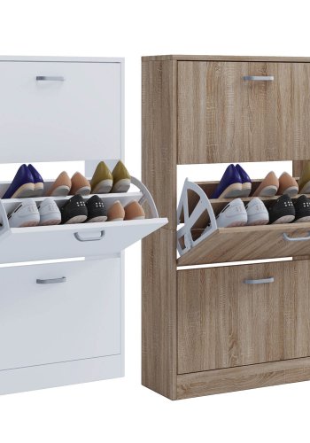 Sipos L skoskap, m. 3 drer - hvitt tre