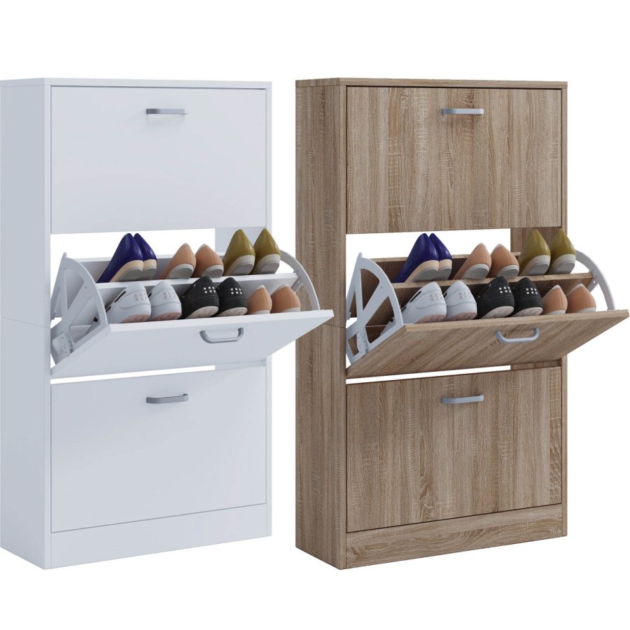 Sipos L skoskap, m. 3 drer - hvitt tre