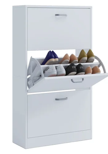 Sipos L skoskap, m. 3 drer - hvitt tre