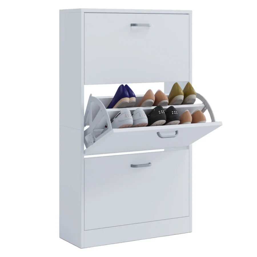 Sipos L skoskap, m. 3 drer - hvitt tre