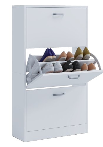 Sipos L skoskap, m. 3 drer - hvitt tre