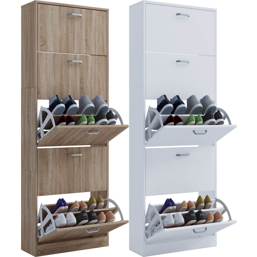 Sipos XL skoskap, m. 5 drer - hvitt tre