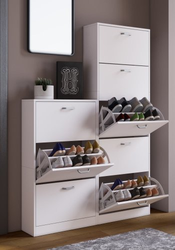 Sipos XL skoskap, m. 5 drer - hvitt tre