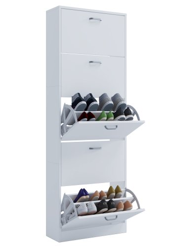 Sipos XL skoskap, m. 5 drer - hvitt tre