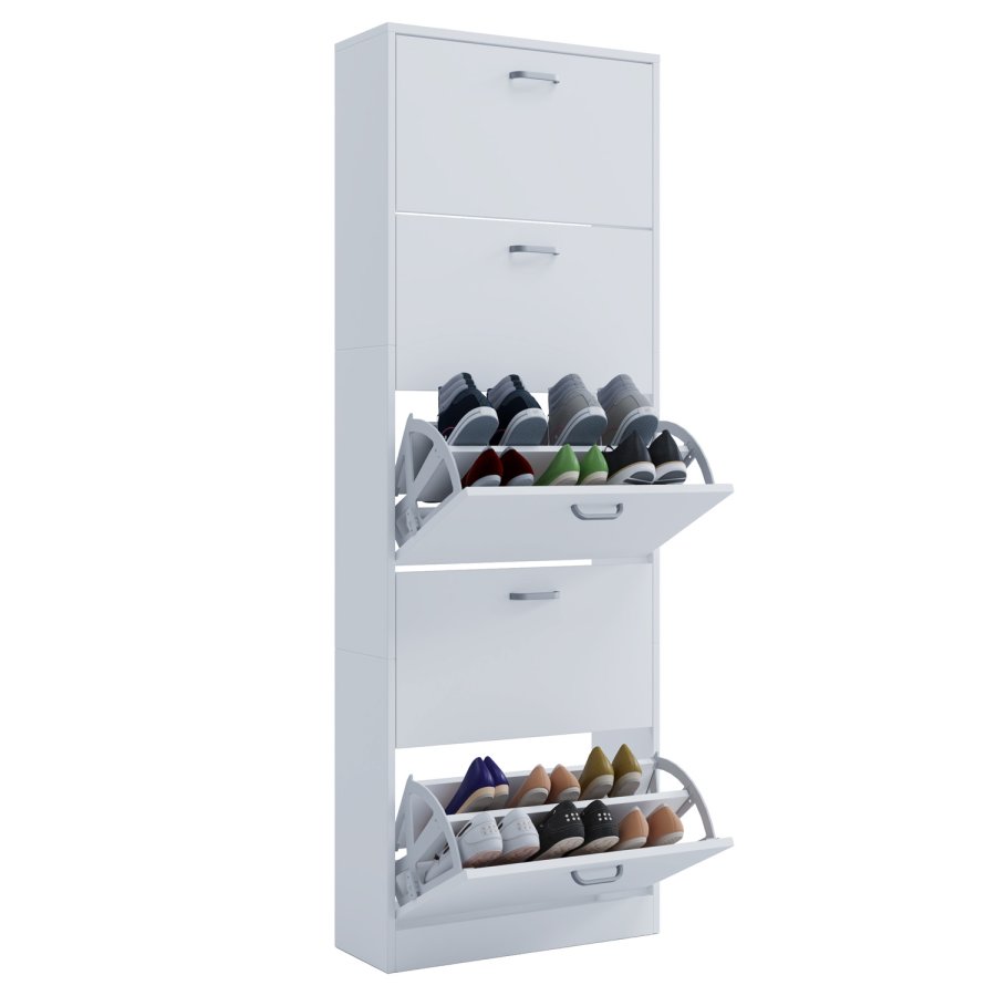 Sipos XL skoskap, m. 5 drer - hvitt tre