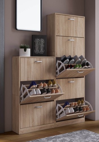 Sipos XL skoskap, m. 5 drer - naturlig tre